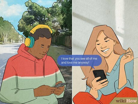 Text him romantic sentiments when you can’t say them in person.